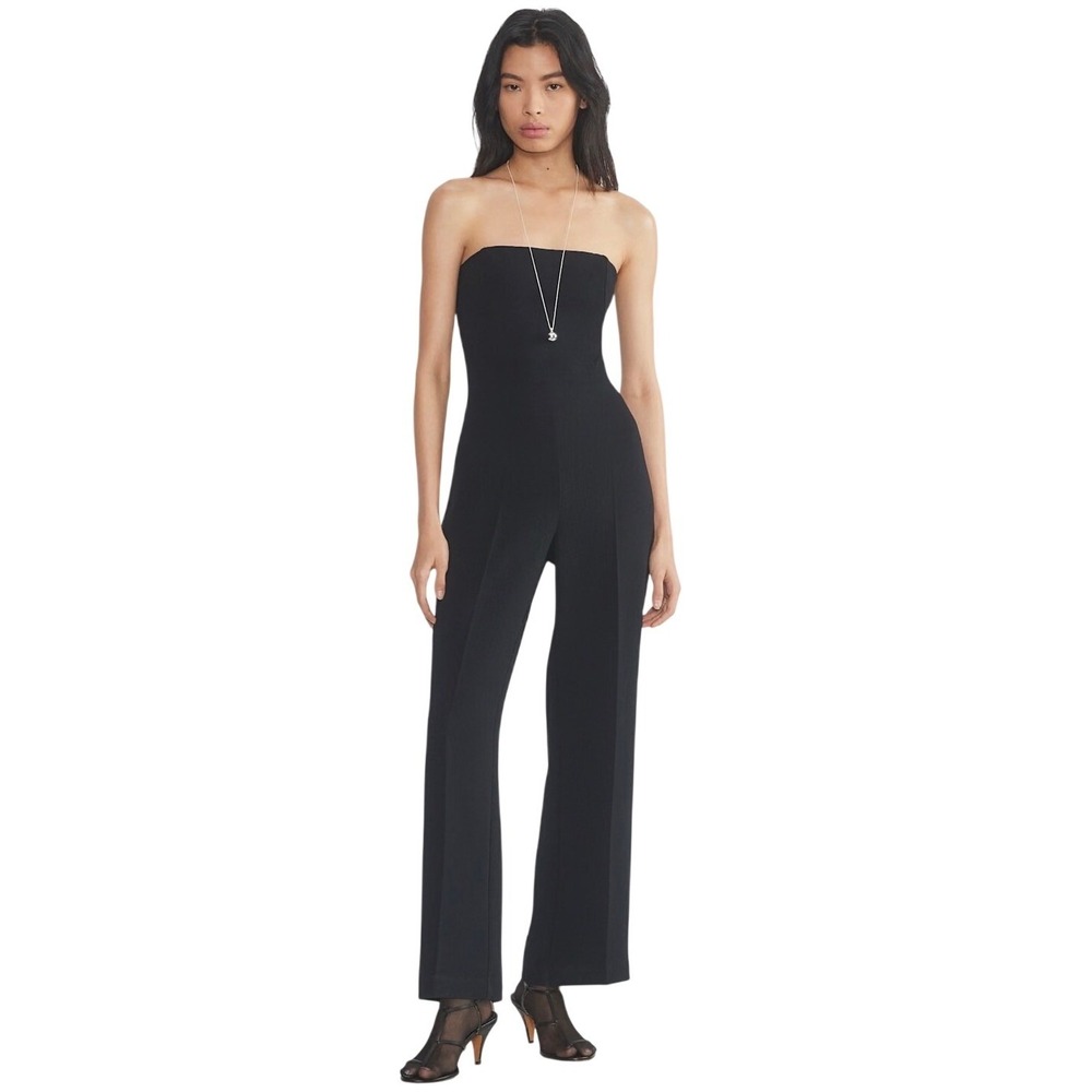 NWT Wilfred Aritzia Strapless Endless Jumpsuit Womens 2 Black Wide Leg Crepe